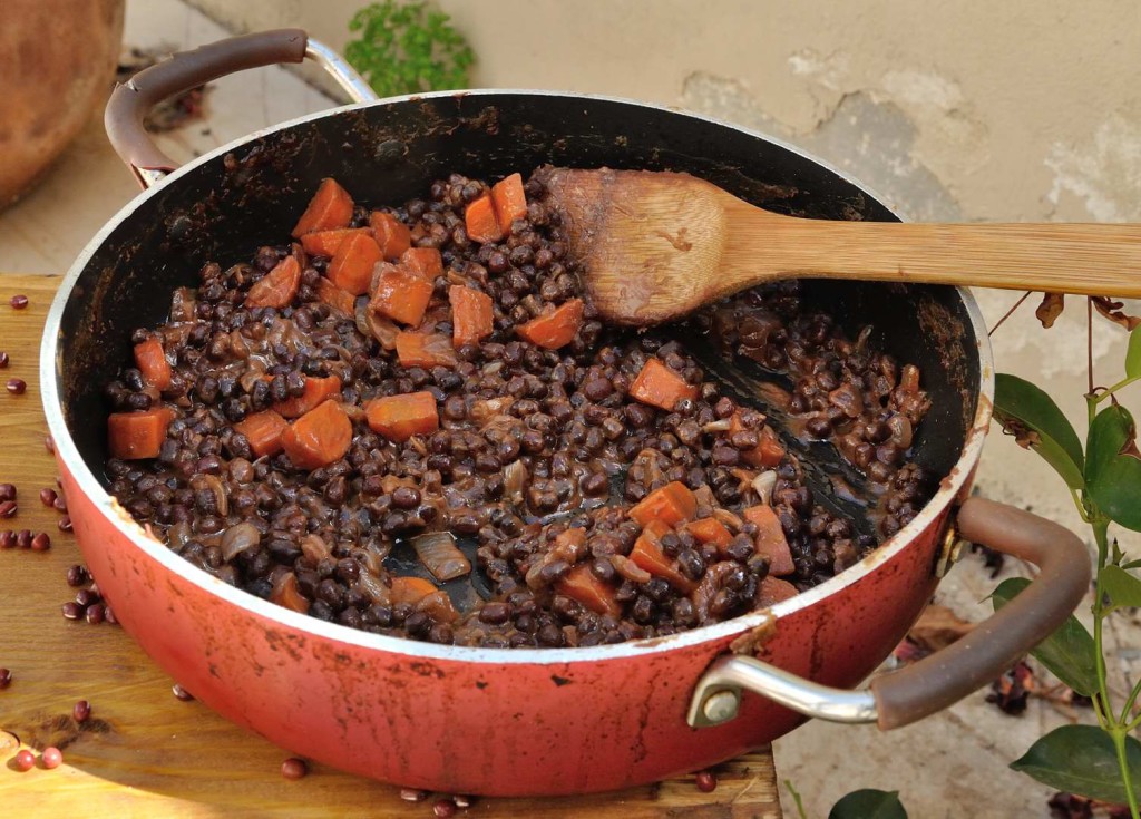 Sweet and Savory Soy Peanut Butter Maple Cooked Adzuki beans