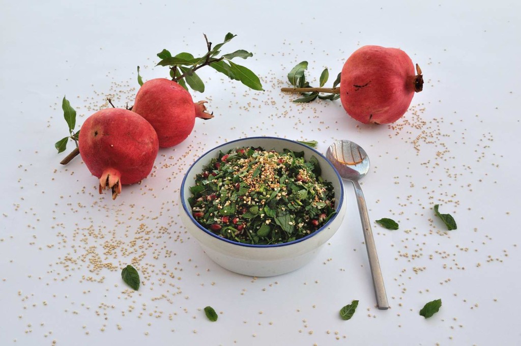 Hemp seeds, crunchy puffed quinoa, and pomegranate seeds Tabouli salad (Gluten Free)