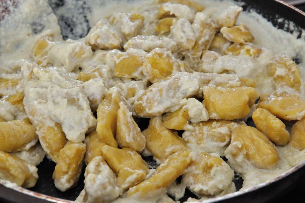 Butternut squash gnocchi with roasted garlic and sunflower seeds aioli