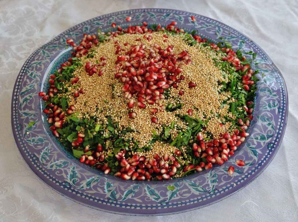 Hemp seeds, crunchy puffed quinoa, and pomegranate seeds Tabouli salad (Gluten Free)