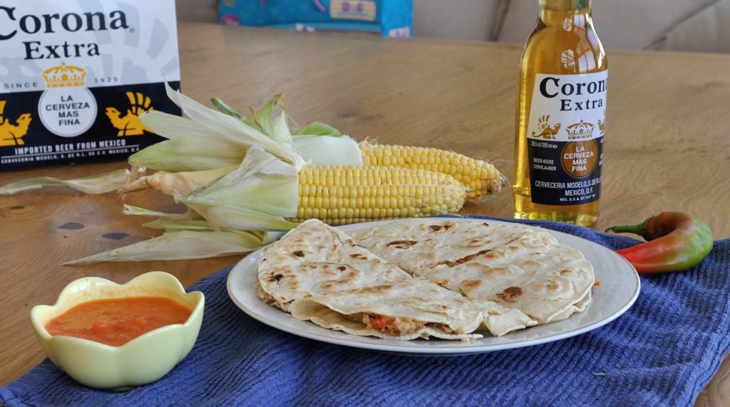 Vegan almond cheese and roasted peppers quasadillas