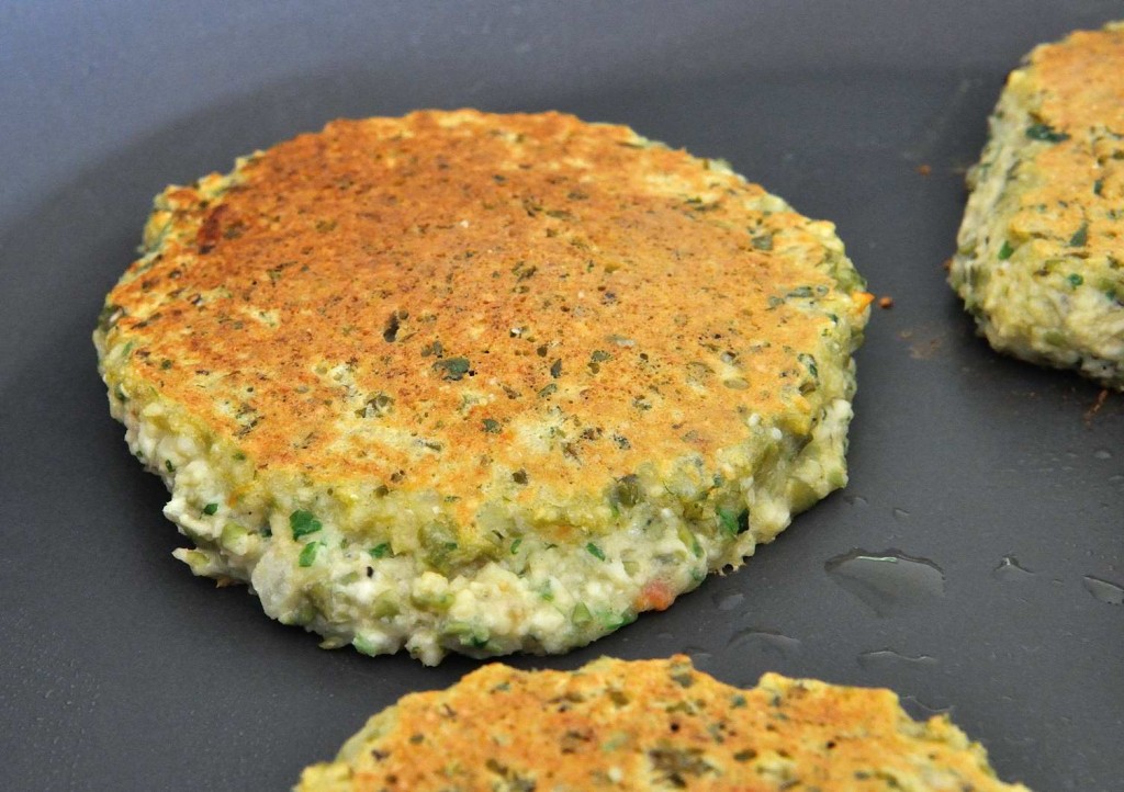 Mung Bean Patties Over Cauliflower Cream