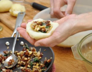 Potato Patties Stuffed With Onions, Dried Apricots and Pinenuts