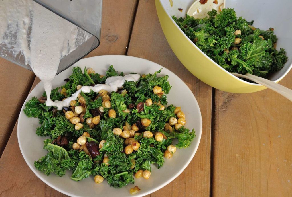 Kale and Chickpeas Salad with Creamy Cashew Gravy