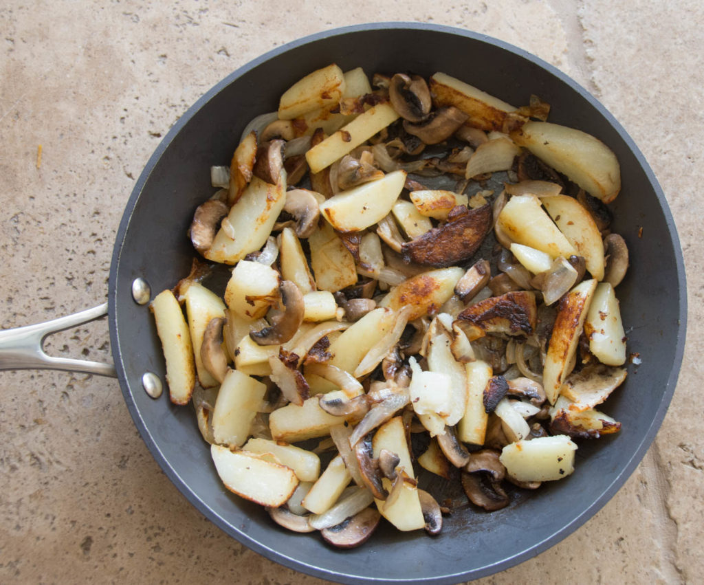 Pan Fried Potatoes With Mushrooms, Onions And Cashew Cream